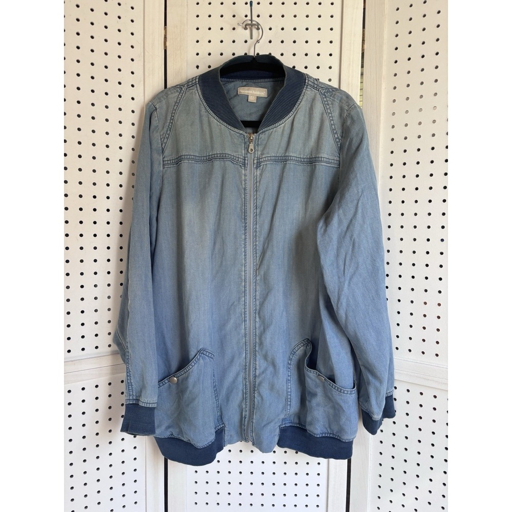 Woman Within Tencel Lyocell Zip Denim Jacket Lighweight Size 18W
